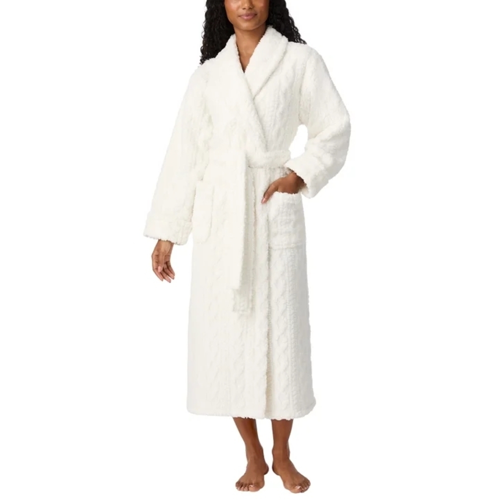 Room Service Ivory Cozy Wrap Robe Cable Knit Textured Size L NWT